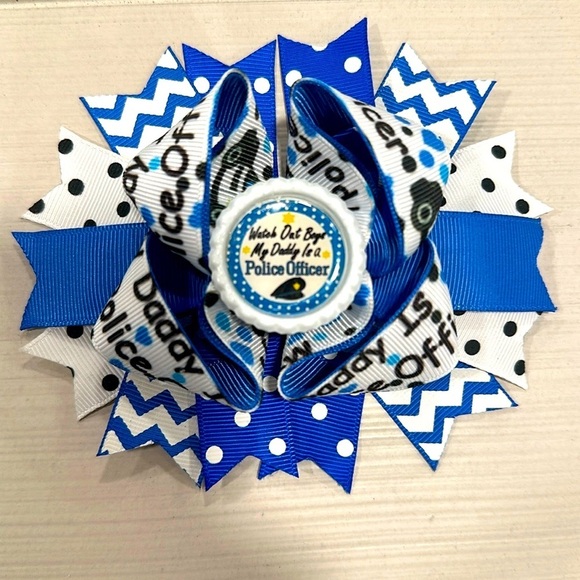 Watch out boys my daddy is a police officer hairbow clip - Picture 1 of 3